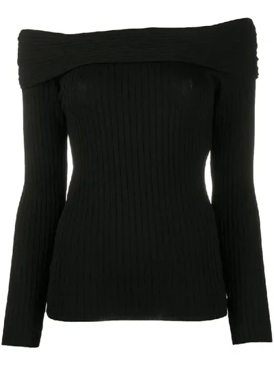 Twinset Off-the-shoulder Ribbed Top In Black