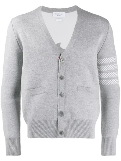 Thom Browne Dolphin Icon Intarsia V-neck Cardigan In Grey