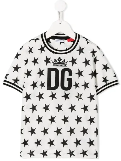 Dolce & Gabbana Kids' Dg Star Print T-shirt In Panna