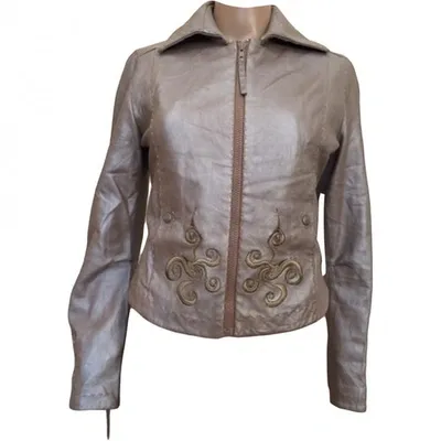 Pre-owned Munthe Leather Biker Jacket In Beige