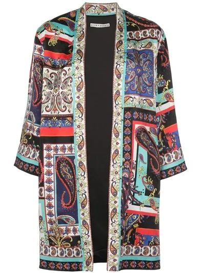 Alice And Olivia Koko Patchwork Printed Kimono Jacket In Black