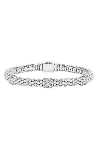 Lagos Sterling Silver X Collection Rope Bracelet With Diamonds In White/silver