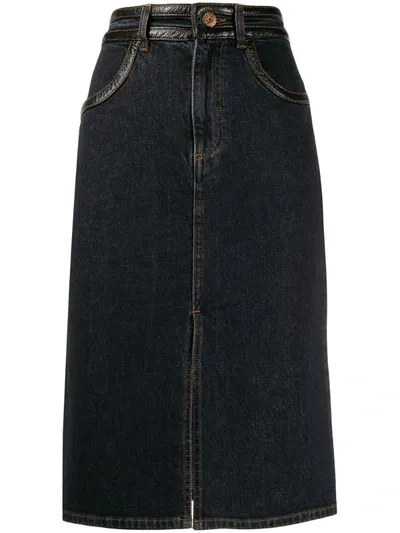 See By Chloé Vinyl-trimmed Denim Skirt In Blue