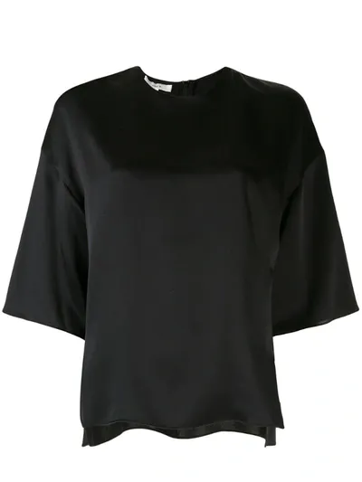 Vince Silk Side Slit Blouse In Black