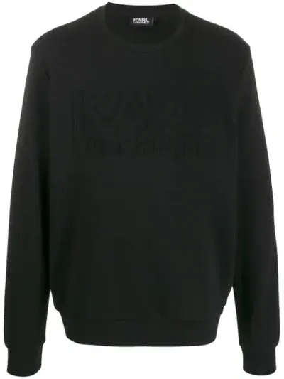 Karl Lagerfeld Sweatshirt With Embossed Logo In Blue In Black