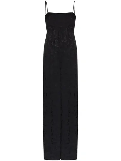 Staud Tonal Floral Jacquard Wide-leg Jumpsuit In Black