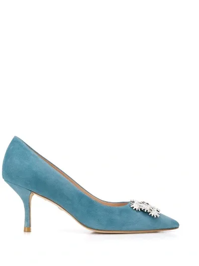 Stuart Weitzman Kelsey 75 Embellished Suede Pumps In Blue