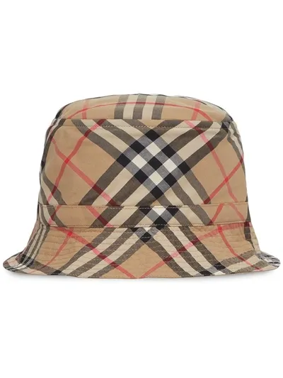 Burberry Kid's Gabriel Vintage Check Bucket Hat In Archive Beige