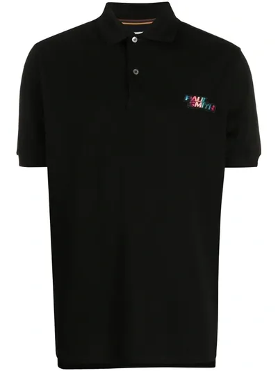 Paul Smith Gradient Embroidered Logo Polo Shirt In Black