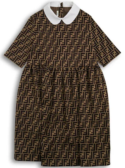 Fendi Teen Ff Pattern Dress In Brown