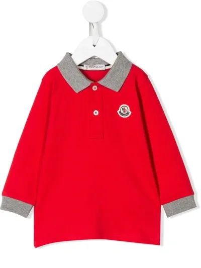 Moncler Babies' Logo-patch Long Sleeved Polo Shirt In Red