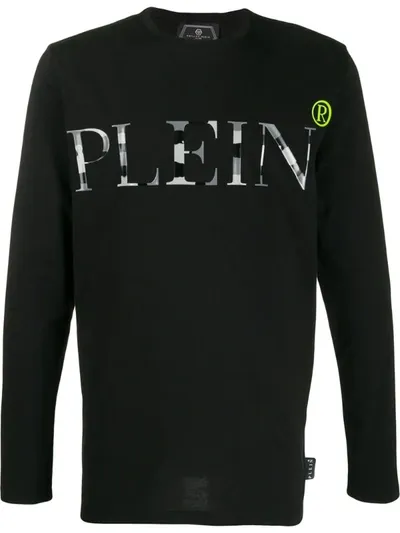 Philipp Plein Camouflage Logo Long Sleeve Top In Black