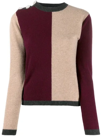 Ganni Crystal-embellished Colour-block Cashmere Jumper In Multi-colour