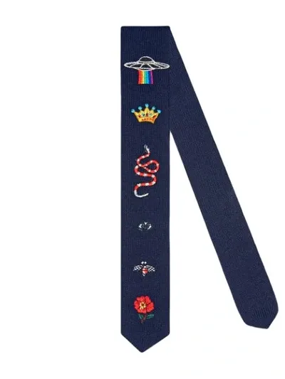 Gucci Kids' Children's Embroidered Wool Knit Tie In Blue