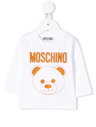 Moschino Babies' White T-shirt With Orange Frontal Press In Bianco