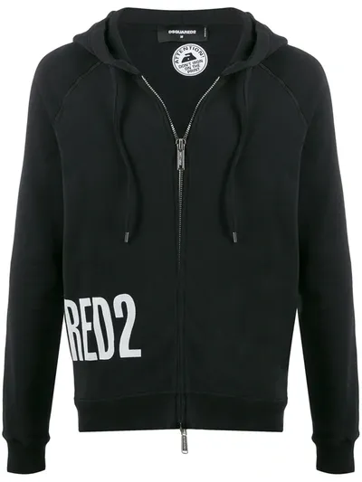 Dsquared2 Logo Print Zipped Hoodie In Black