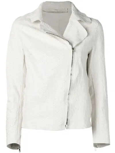 Salvatore Santoro Reptile Effect Leather Biker Jacket In White