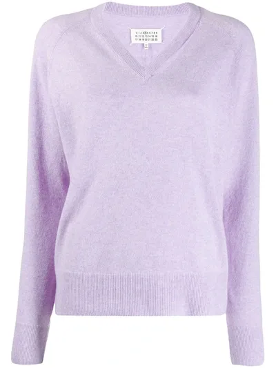 Maison Margiela V-neck Knitted Jumper In Purple