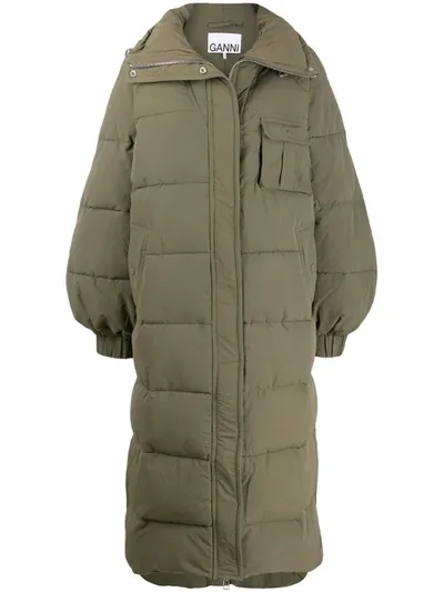 Ganni Detachable Sleeves Quilted Puffer Coat In Kalamata