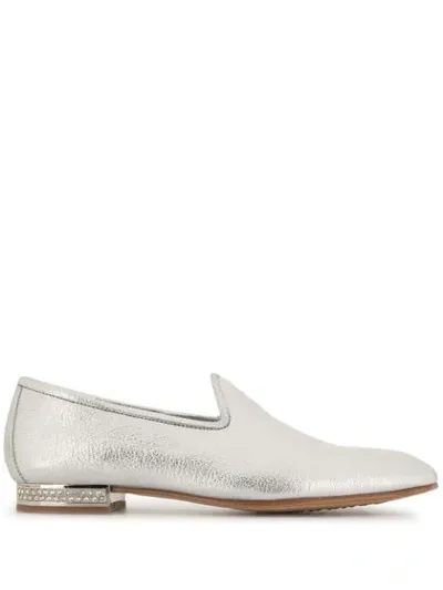 Pedro Garcia Ginebra Crystal-heel Loafers In Silver