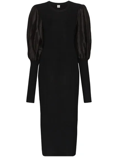 Totême Vignola Pouf Sleeve Midi Dress In Black