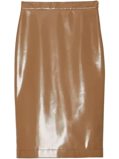 Burberry Vinyl Pencil Skirt In Neutrals