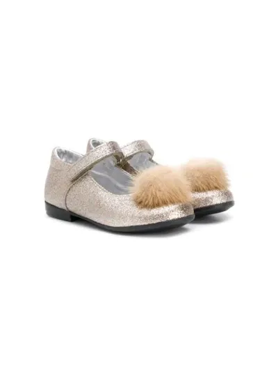 Monnalisa Kids' Pom Pom Flats In Glitter