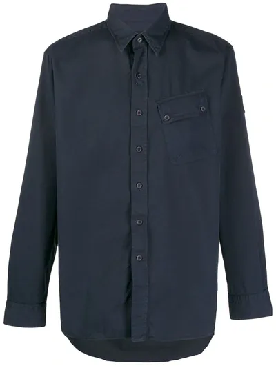 Belstaff Plain Long Sleeve Cargo Shirt In Blue