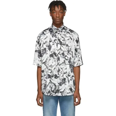 Balenciaga Oversized Button-down Collar Printed Satin Shirt In Black