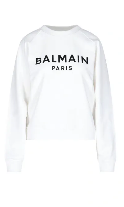 Balmain Logo Graphic Cotton Sweatshirt In Blanc Noir