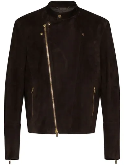 Ajmone Bonaudo Zip-front Biker Jacket In Brown