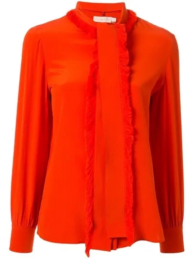 Tory Burch Samba Fringed Bow Blouse In Orange