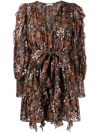 Ulla Johnson Natalia Ruffled Printed Fil Coupé Silk And Lurex-blend Mini Dress In Black