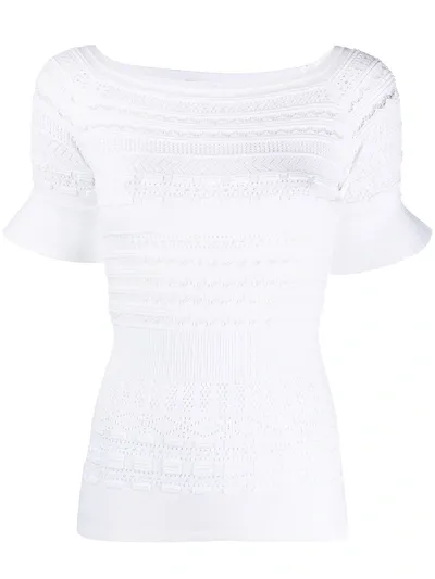 Emporio Armani Pointelle Off-the-shoulder Knit Sweater In White