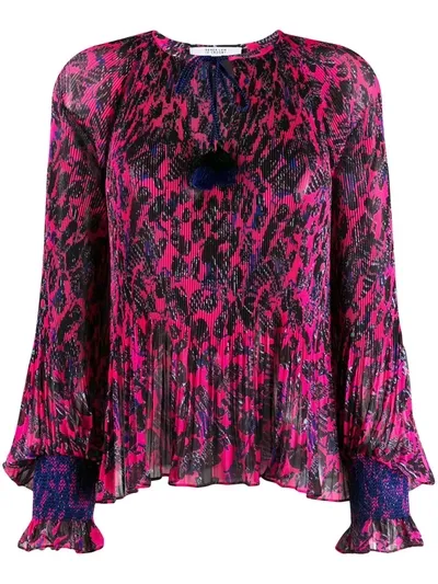 Derek Lam 10 Crosby Helena Pleated Speckled Floral Blouse In Pink