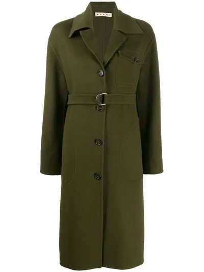 Marni Belted Single Breasted Coat In Green