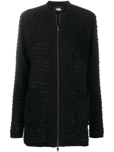 Karl Lagerfeld Tweed Boucle Cardigan In Black