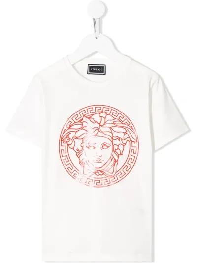 Young Versace Kids' Short Sleeve Medusa Print T-shirt In White