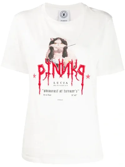 Pinko Cat Logo Print T-shirt In White