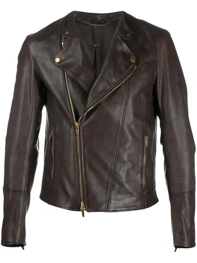 Ajmone Fitted Biker Jacket In Brown