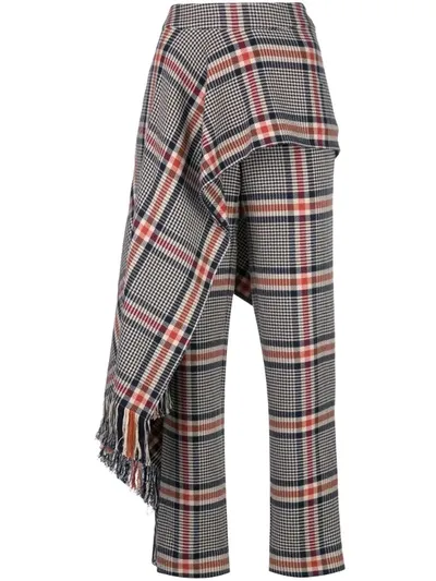 Monse Apron Detail Plaid Trousers In Grey