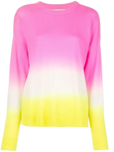 Alice And Olivia Gleeson Dip-dye Long-sleeve Pullover In Neon Pink/white/neon Yellow