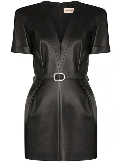 Alexandre Vauthier Crystal Buckle Leather Mini Dress In Black