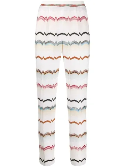 Missoni Multicoloured Zig-zag Knit Trousers In White