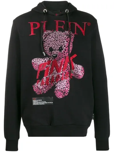 Philipp Plein Pink Paradise Crystal Teddy Bear Hoodie In Black