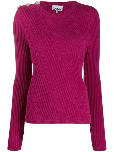 Ganni Cable Knit Jumper In Pink