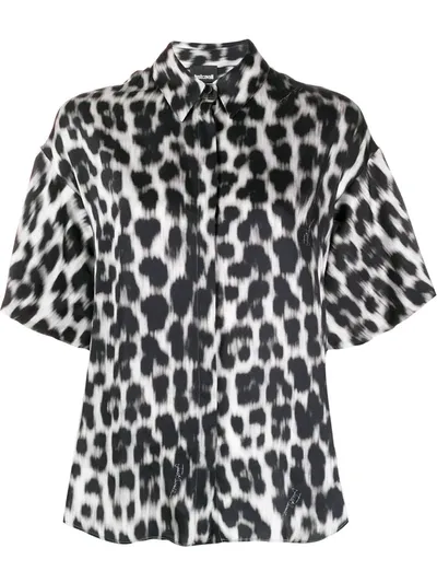 Just Cavalli Oversized Leopard-print Satin Shirt In Black