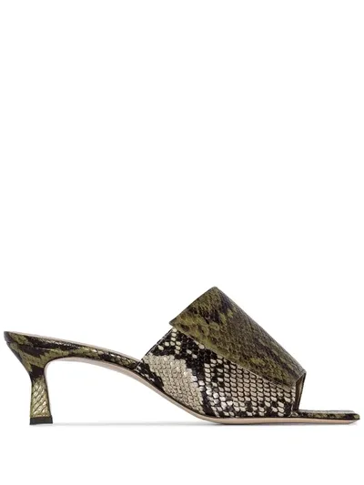 Wandler Green Isa 55 Python Print Leather Mules