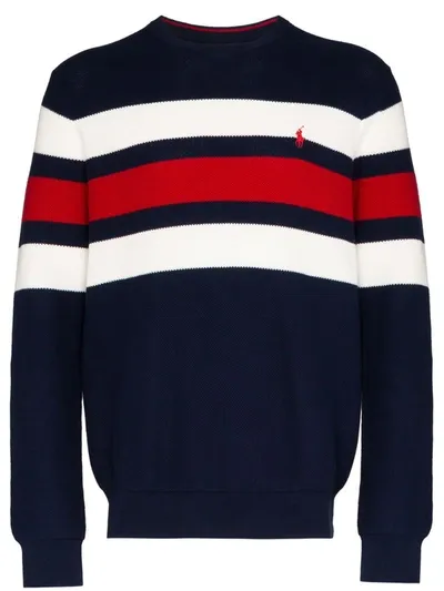 Polo Ralph Lauren Striped Logo Sweater In Blue