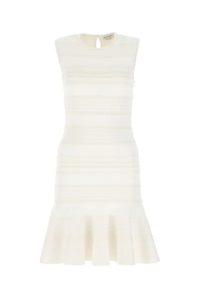 Alexander Mcqueen Ruffled Cable-knit Wool-blend Mini Dress In Ivory